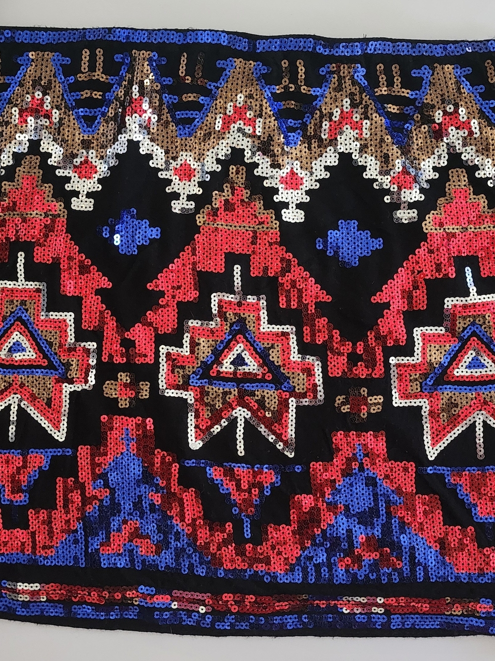 Sequined Aztec Pattern Mini Skirt - Black, Red & Blue